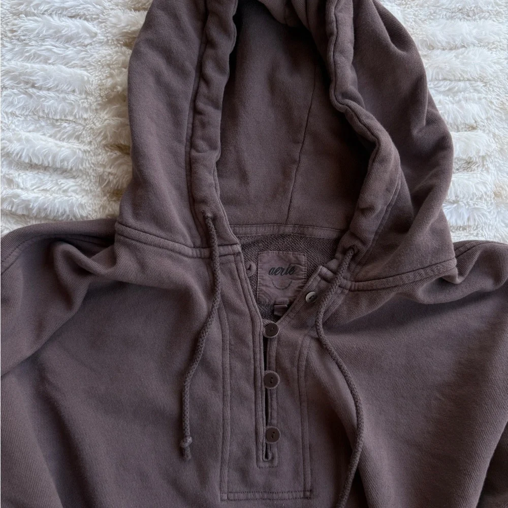 Aerie Brown Hooded Oversized Sweatshirt Sz Large - Picture 3 of 8